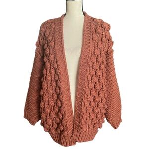 Wishlist Handmade Chunky PomPom Bobble Knit Sweater Cardigan. Sz. S/M
